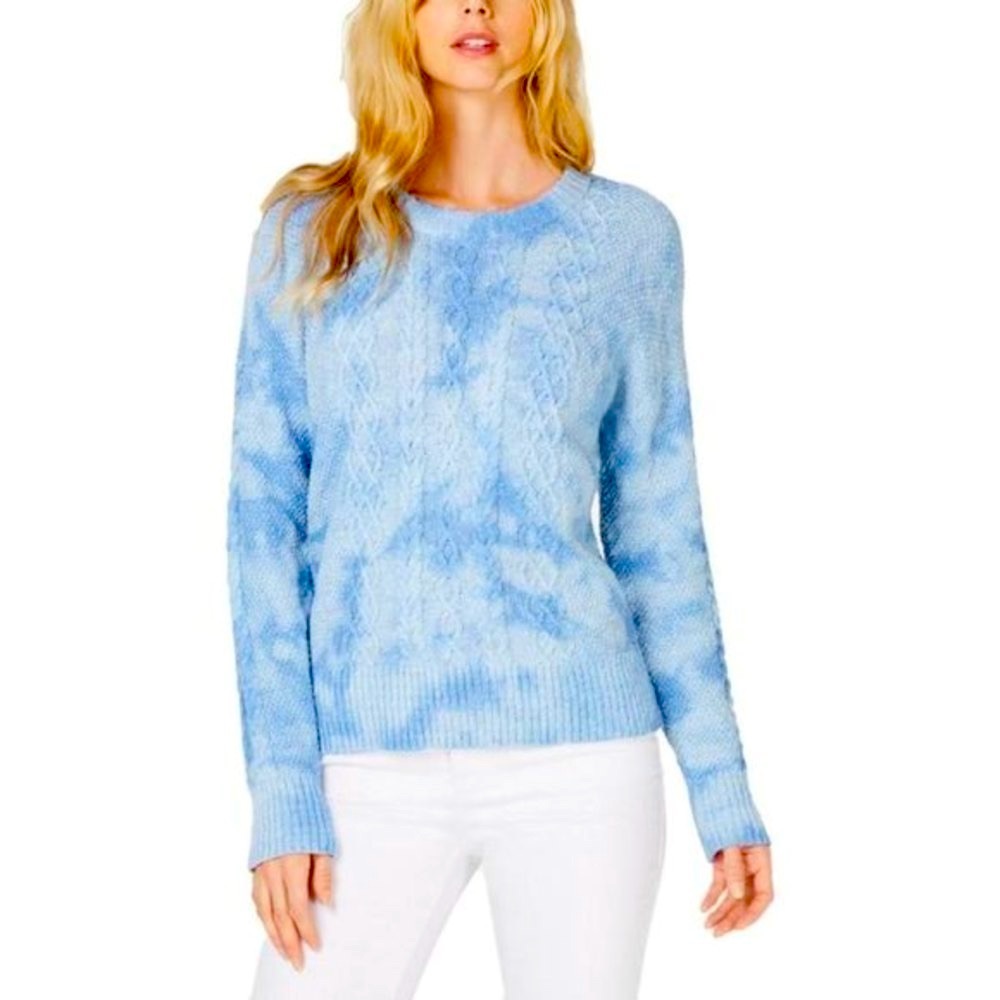 INC Blueberry Waffle Knit Long Sleeve Tie Dye Crew Neck Winter Sweater 2X